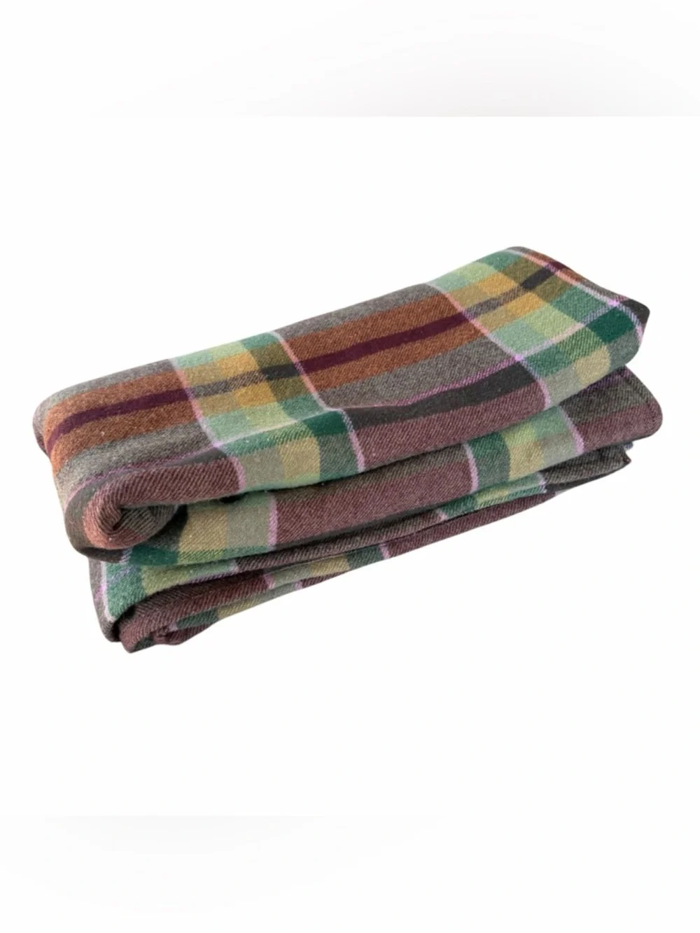 VTG Lauren Ralph Lauren Brittany Plaid 100% Wool Queen Blanket Earth Tones READ